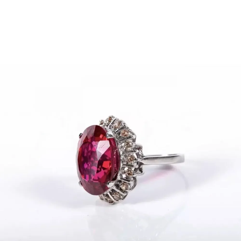 Sterling Synthetic Ruby & CZ Halo Cocktail Ring Size 6.5